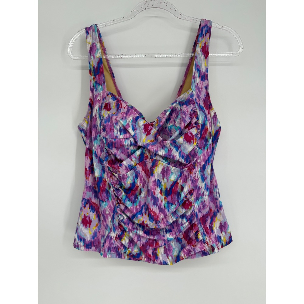 Swimsuits For All Women Purple Abstract Ikat Ruched Tankini Top Sz 20
